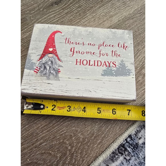 Holiday Gnome Wood Sign Shelf Sitter Decor and 2 Gnomes with Bells inside - Picture 2 of 3